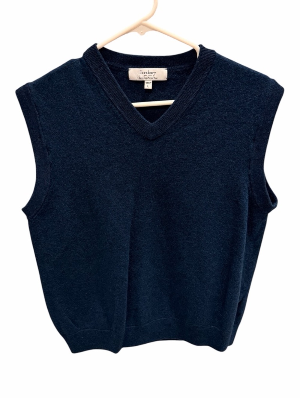 Turnbury Extra Fine Merino Wool V-Neck Sweater Golf Vest Blue Large Old Money